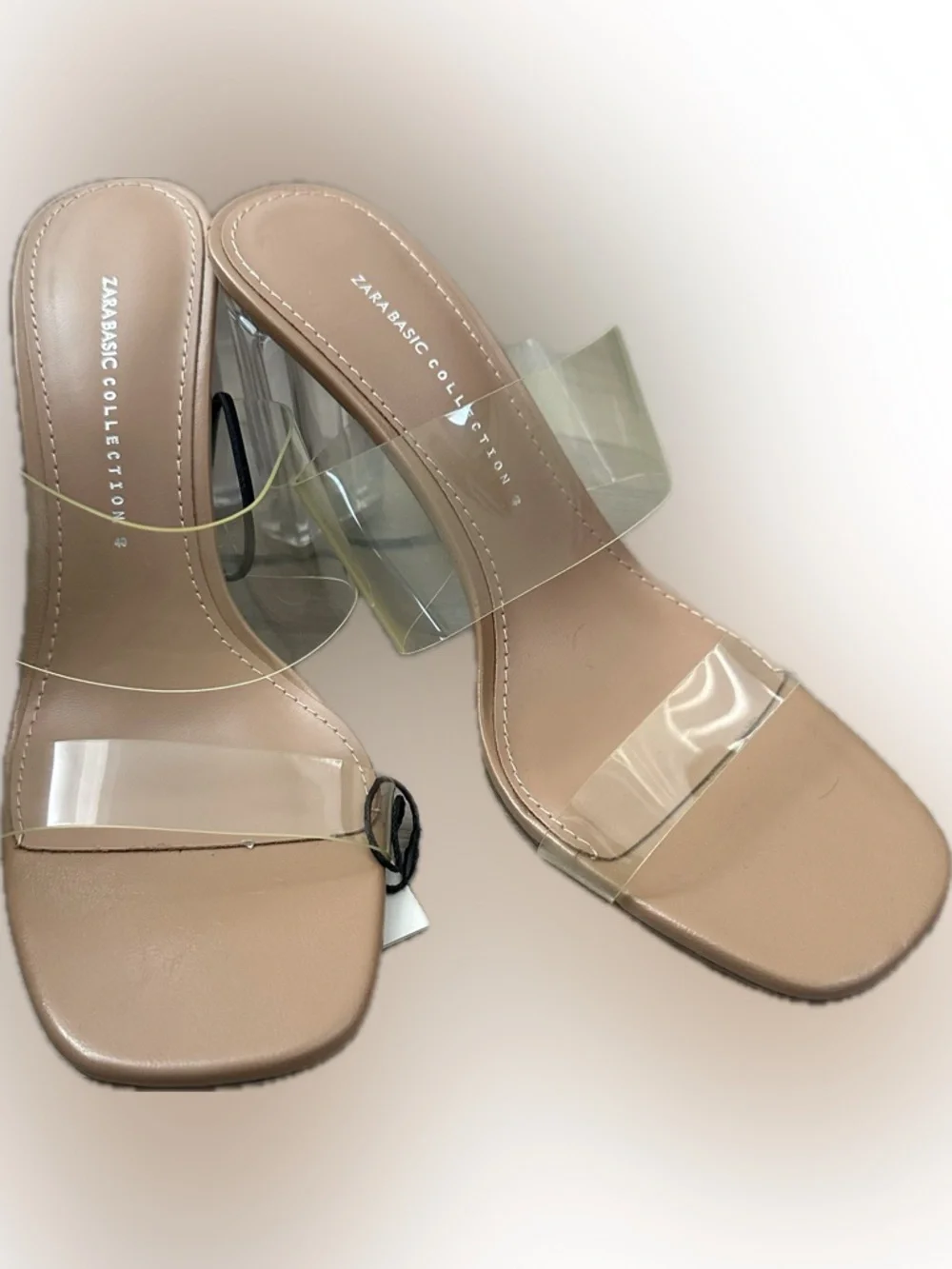 Zara Clear Block Heel PVC Mules Minimalist Square Toe Sandal - Picture 5 of 9